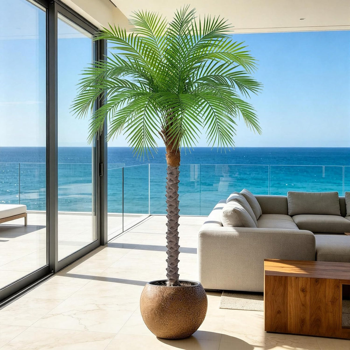 7ft Artificial Phoenix Palm Tree, Faux Coconut Silk Tropical Fake Palm Plant for Indoor Outdoor Home Office Patio Bathroom Pool Coastal Decor(Set of 2)