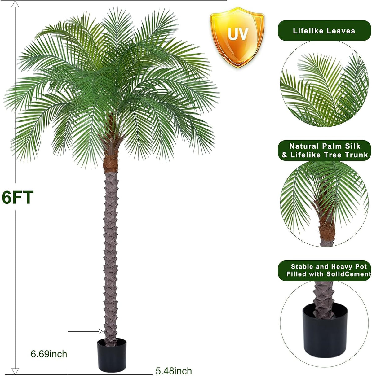 7ft Artificial Phoenix Palm Tree, Faux Coconut Silk Tropical Fake Palm Plant for Indoor Outdoor Home Office Patio Bathroom Pool Coastal Decor(Set of 2)