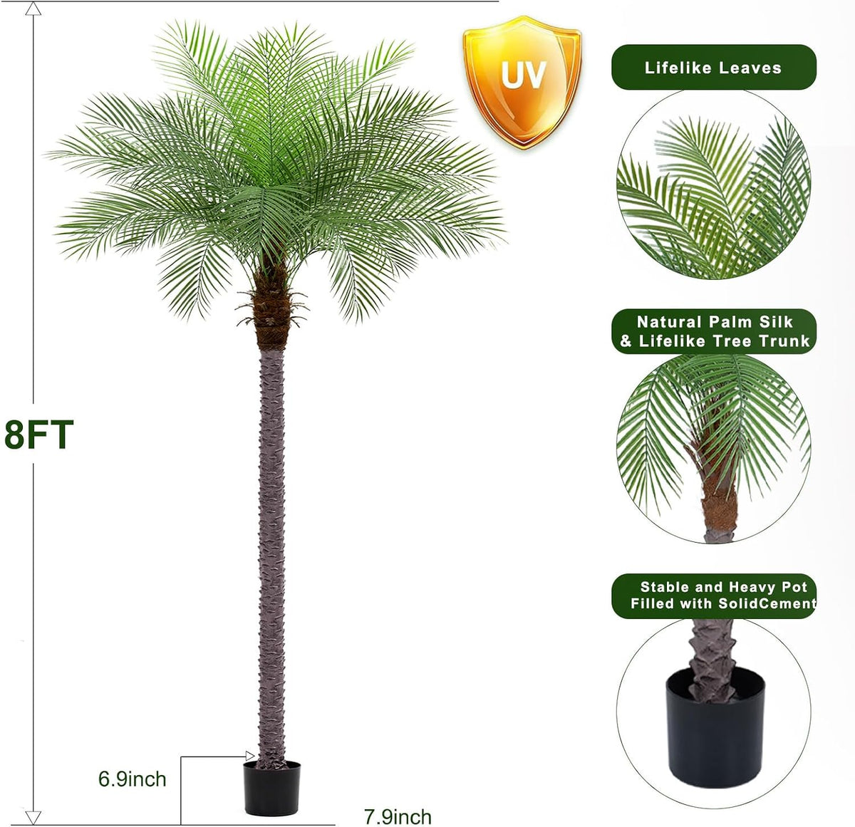 7ft Artificial Phoenix Palm Tree, Faux Coconut Silk Tropical Fake Palm Plant for Indoor Outdoor Home Office Patio Bathroom Pool Coastal Decor(Set of 2)