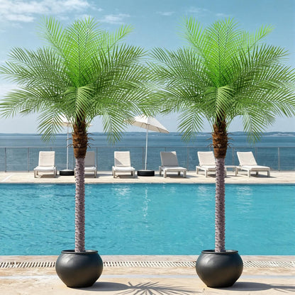 7ft Artificial Phoenix Palm Tree, Faux Coconut Silk Tropical Fake Palm Plant for Indoor Outdoor Home Office Patio Bathroom Pool Coastal Decor(Set of 2)