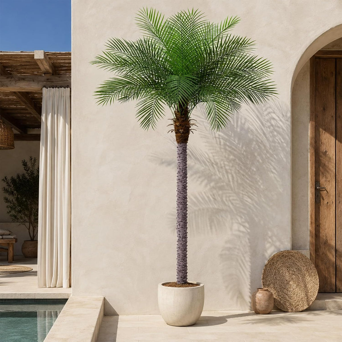 7ft Artificial Phoenix Palm Tree, Faux Coconut Silk Tropical Fake Palm Plant for Indoor Outdoor Home Office Patio Bathroom Pool Coastal Decor(Set of 2)