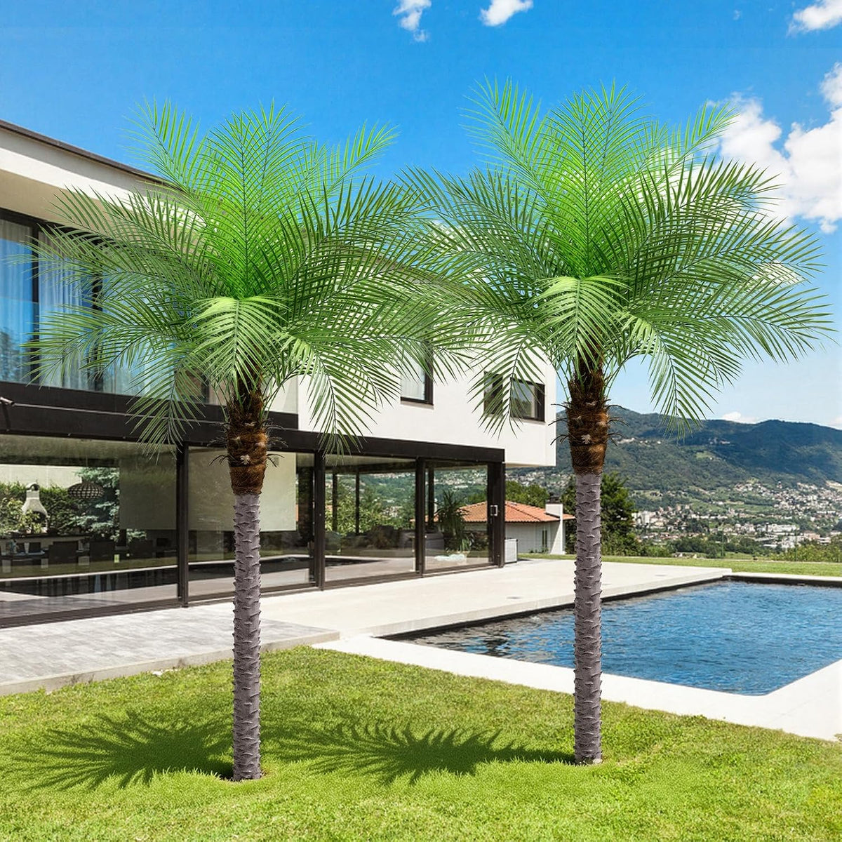 7ft Artificial Phoenix Palm Tree, Faux Coconut Silk Tropical Fake Palm Plant for Indoor Outdoor Home Office Patio Bathroom Pool Coastal Decor(Set of 2)