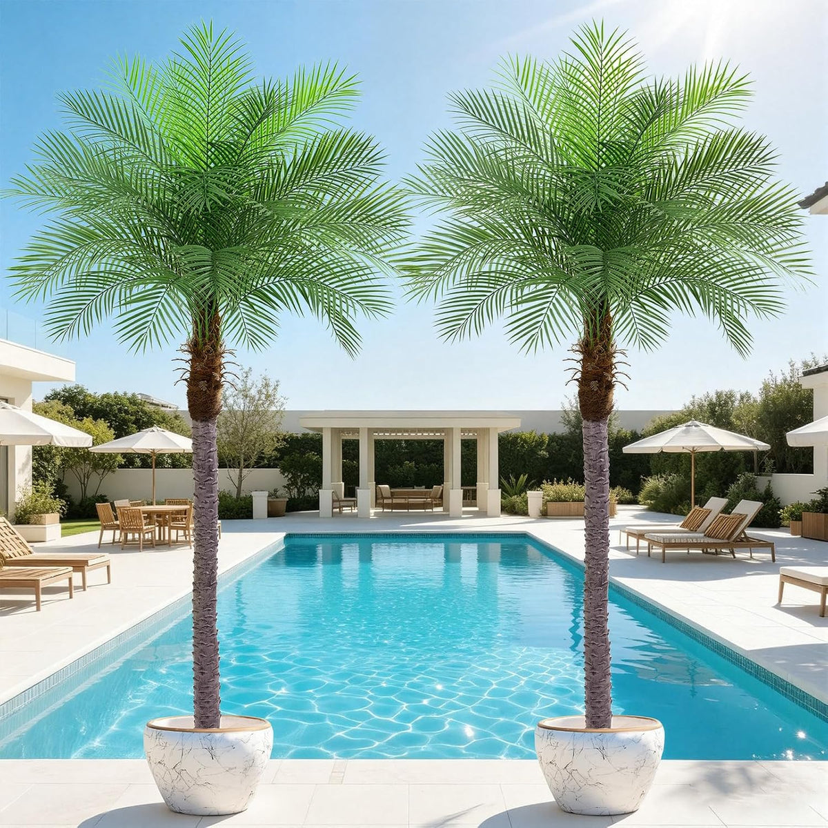 7ft Artificial Phoenix Palm Tree, Faux Coconut Silk Tropical Fake Palm Plant for Indoor Outdoor Home Office Patio Bathroom Pool Coastal Decor(Set of 2)