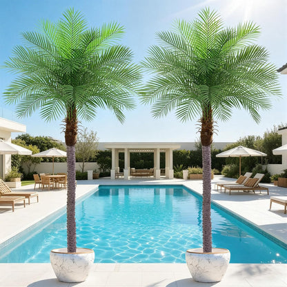 7ft Artificial Phoenix Palm Tree, Faux Coconut Silk Tropical Fake Palm Plant for Indoor Outdoor Home Office Patio Bathroom Pool Coastal Decor(Set of 2)
