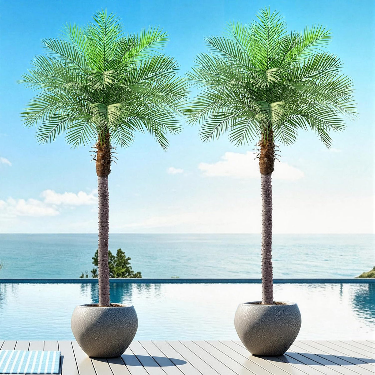 7ft Artificial Phoenix Palm Tree, Faux Coconut Silk Tropical Fake Palm Plant for Indoor Outdoor Home Office Patio Bathroom Pool Coastal Decor(Set of 2)
