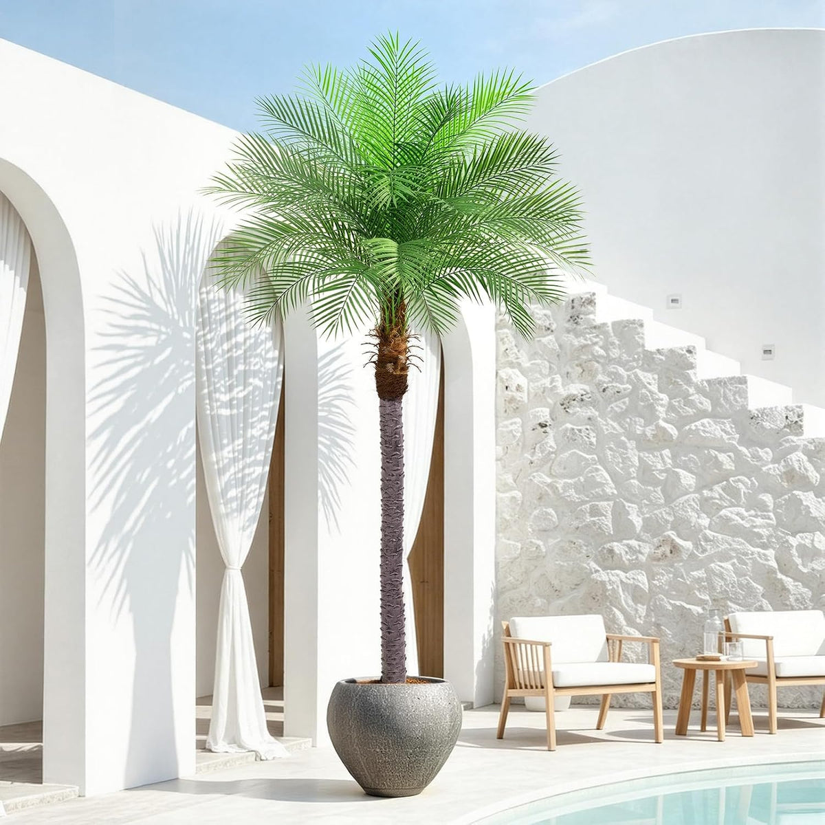 7ft Artificial Phoenix Palm Tree, Faux Coconut Silk Tropical Fake Palm Plant for Indoor Outdoor Home Office Patio Bathroom Pool Coastal Decor(Set of 2)