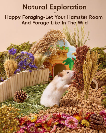 BUCATSTATE 60PCS Natural Hamster Bedding | Flowers & Herbs & Sprays for Cage Habitat Decor - Treat Cereal Grain for Dwarf Syrian Gerbils, Mice, Rat, Forage, Enrichment.