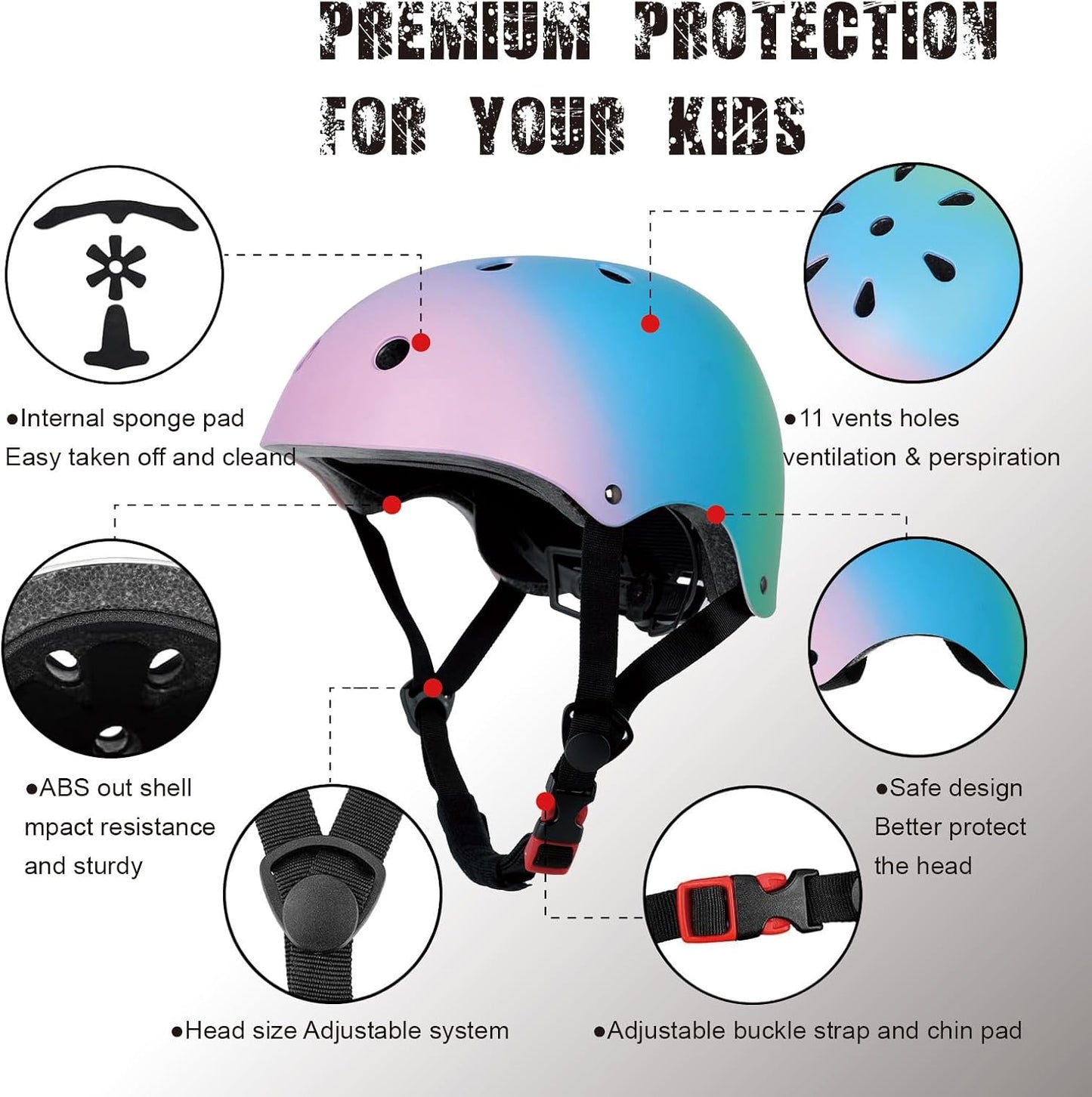 Kids Bike Helmet for Ages 3–16, Adjustable Multi-Sport Helmet for Toddler, Little Kid & Youth, Cycling, Skateboard & Scooter, CPSC & ASTM Certified, 11 Vents, Includes Drawstring Bag