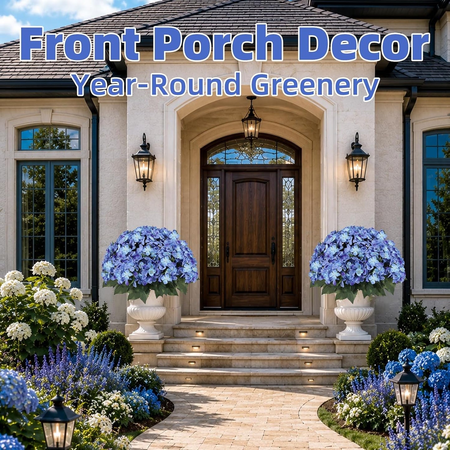 Artificial Hydrangea Flowers Outdoor, UV Resistant Faux Silk Hydrangea Bouquets for Porch Patio Garden Home Décor