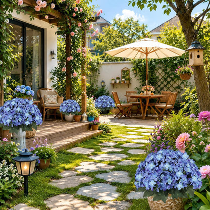 Artificial Hydrangea Flowers Outdoor, UV Resistant Faux Silk Hydrangea Bouquets for Porch Patio Garden Home Décor