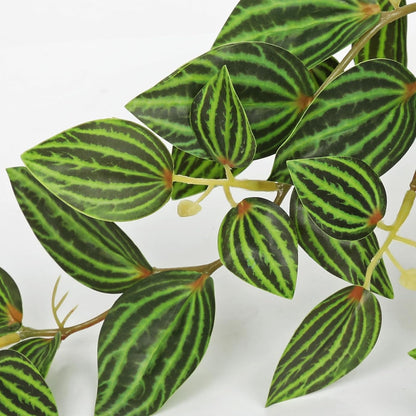 Artificial Potted Plant Indoor, 17.7" Faux Watermelon Peperomia Trailing Plant in White Plastic Pot Realistic Fake Cascading Greenery for Shelf Bathroom Office Desk Tabletop Home Decor