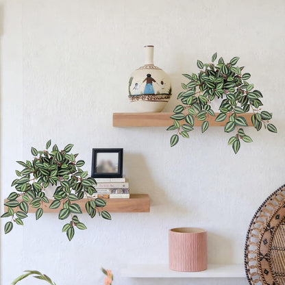 Artificial Potted Plant Indoor, 17.7" Faux Watermelon Peperomia Trailing Plant in White Plastic Pot Realistic Fake Cascading Greenery for Shelf Bathroom Office Desk Tabletop Home Decor