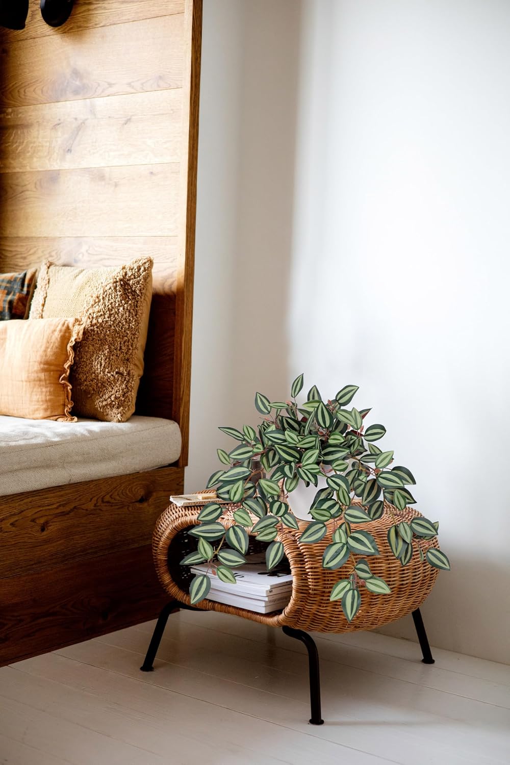 Artificial Potted Plant Indoor, 17.7" Faux Watermelon Peperomia Trailing Plant in White Plastic Pot Realistic Fake Cascading Greenery for Shelf Bathroom Office Desk Tabletop Home Decor