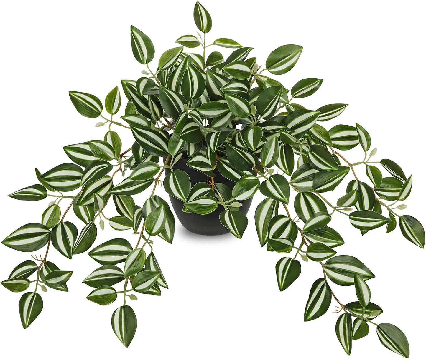 Artificial Potted Plant Indoor, 17.7" Faux Watermelon Peperomia Trailing Plant in White Plastic Pot Realistic Fake Cascading Greenery for Shelf Bathroom Office Desk Tabletop Home Decor