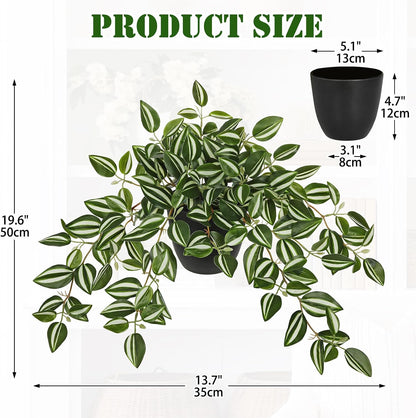 Artificial Potted Plant Indoor, 17.7" Faux Watermelon Peperomia Trailing Plant in White Plastic Pot Realistic Fake Cascading Greenery for Shelf Bathroom Office Desk Tabletop Home Decor