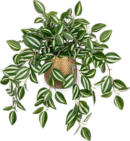 Artificial Potted Plant Indoor, 17.7" Faux Watermelon Peperomia Trailing Plant in White Plastic Pot Realistic Fake Cascading Greenery for Shelf Bathroom Office Desk Tabletop Home Decor