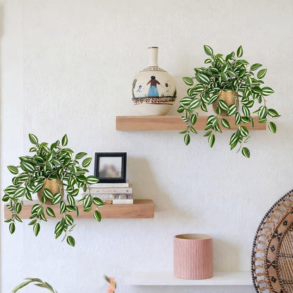 Artificial Potted Plant Indoor, 17.7" Faux Watermelon Peperomia Trailing Plant in White Plastic Pot Realistic Fake Cascading Greenery for Shelf Bathroom Office Desk Tabletop Home Decor