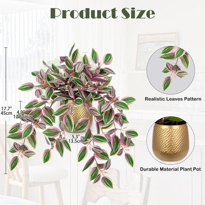 Artificial Potted Plant Indoor, 17.7" Faux Watermelon Peperomia Trailing Plant in White Plastic Pot Realistic Fake Cascading Greenery for Shelf Bathroom Office Desk Tabletop Home Decor