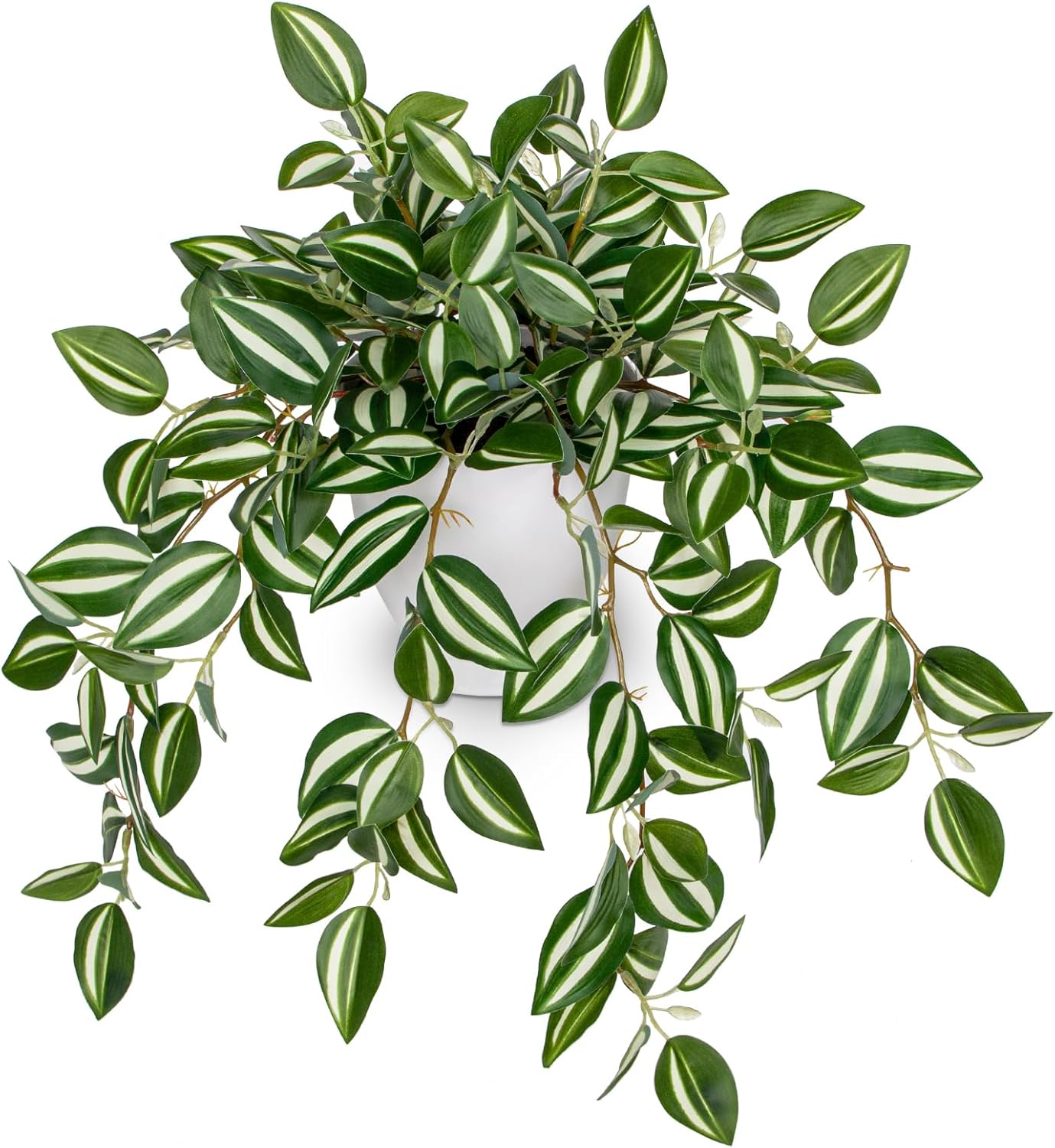 Artificial Potted Plant Indoor, 17.7" Faux Watermelon Peperomia Trailing Plant in White Plastic Pot Realistic Fake Cascading Greenery for Shelf Bathroom Office Desk Tabletop Home Decor