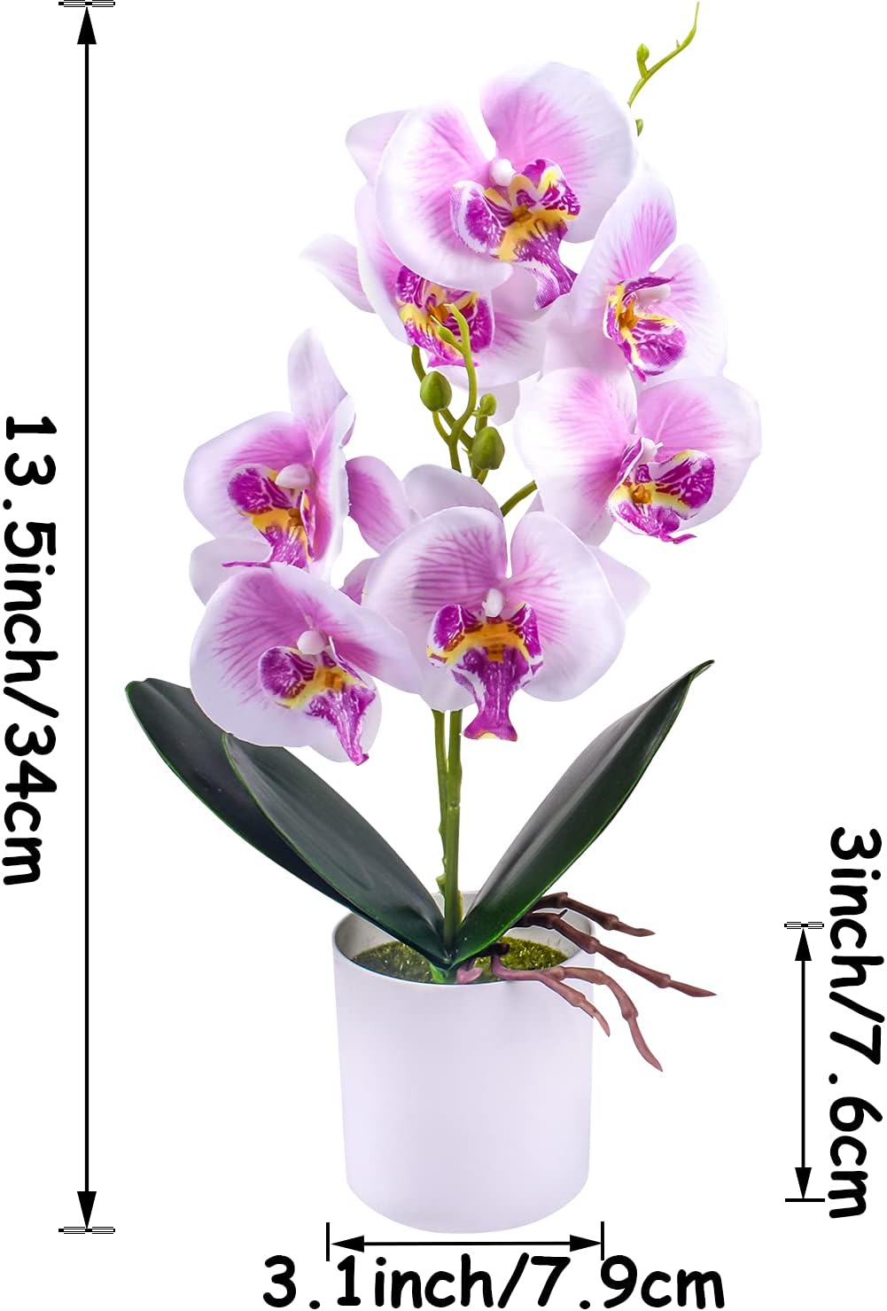 Artificial Orchid Flowers, 2 Pieces Potted Orchid Flowers with Plastic Vase for Table Centerpiece Home Decor Office Wedding Party Decoration