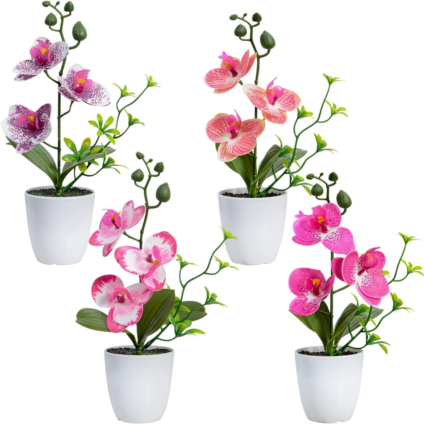 Artificial Orchid Flowers, 2 Pieces Potted Orchid Flowers with Plastic Vase for Table Centerpiece Home Decor Office Wedding Party Decoration