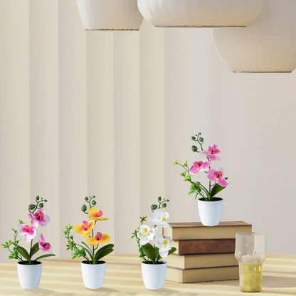 Artificial Orchid Flowers, 2 Pieces Potted Orchid Flowers with Plastic Vase for Table Centerpiece Home Decor Office Wedding Party Decoration