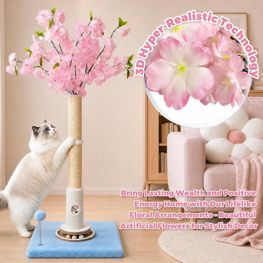 Scratching Post 35'', Pink Flower, Interactive Cat Toys for Indoor Kittens Adults Cats