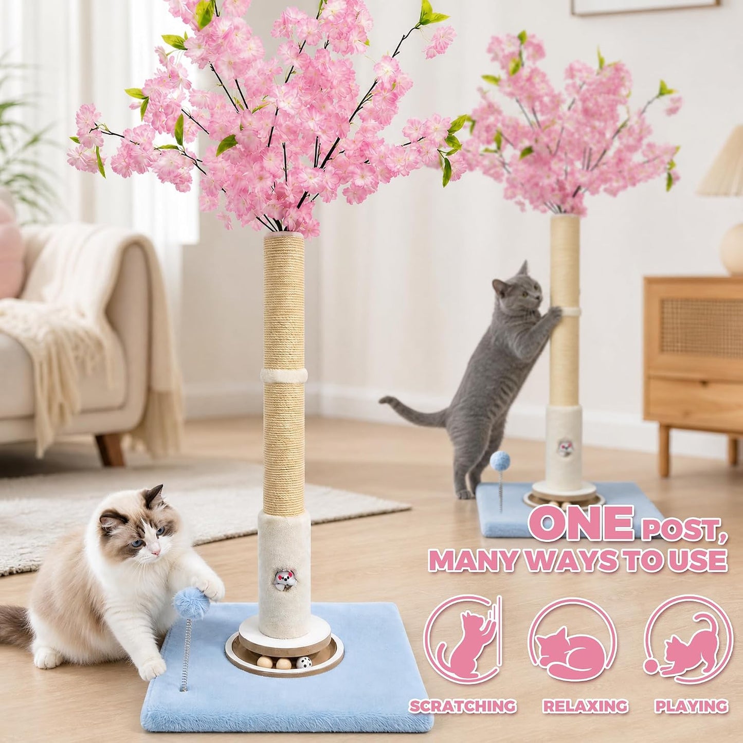 Scratching Post 35'', Pink Flower, Interactive Cat Toys for Indoor Kittens Adults Cats