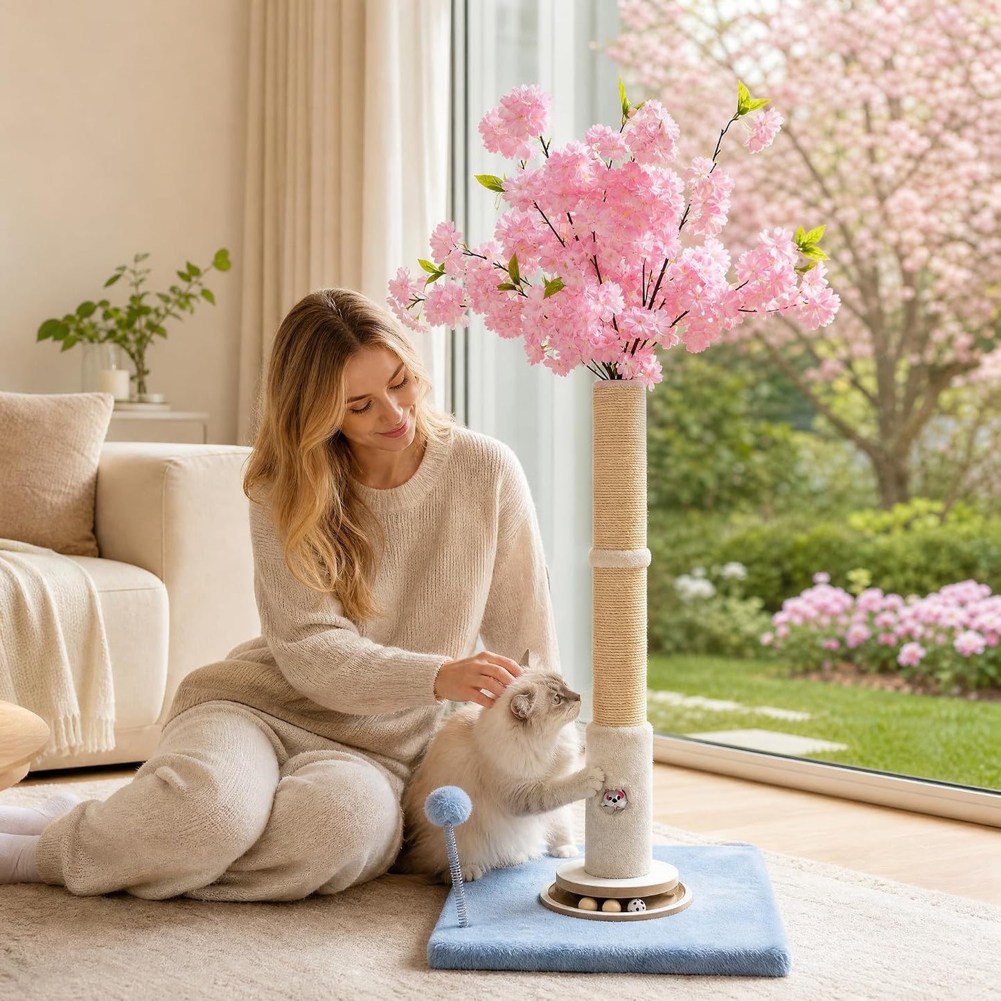 Scratching Post 35'', Pink Flower, Interactive Cat Toys for Indoor Kittens Adults Cats