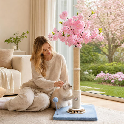 Scratching Post 35'', Pink Flower, Interactive Cat Toys for Indoor Kittens Adults Cats
