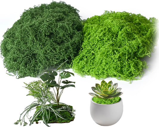 Fake Moss for Plants Indoor, 3.5OZ Dual-Color Artificial Moss for Crafts, Realistic Faux Moss for Terrariums, Fairy Gardens, Potted Plants, DIY Home Decor, Glass Jars, Light & Dark Green（100g）