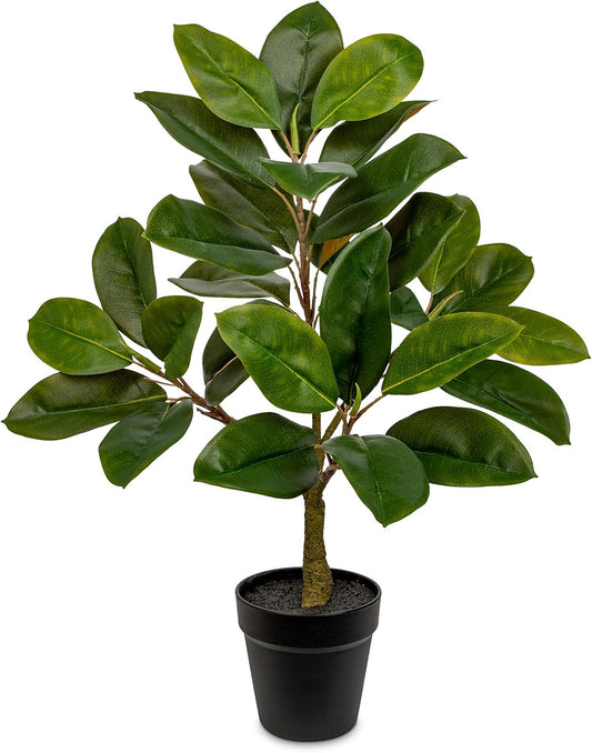 Artificial Magnolia Tree in Black Pot – 26.3in Tall Faux Magnolia Greenery Plant Fake Potted Silk Tree for Home Office Room Kitchen Outdoor Porch Décor