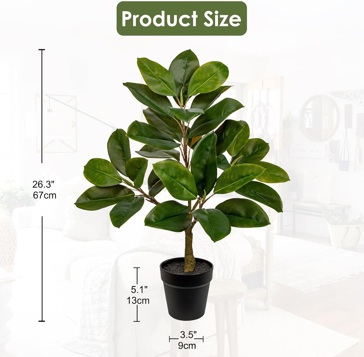 Artificial Magnolia Tree in Black Pot – 26.3in Tall Faux Magnolia Greenery Plant Fake Potted Silk Tree for Home Office Room Kitchen Outdoor Porch Décor