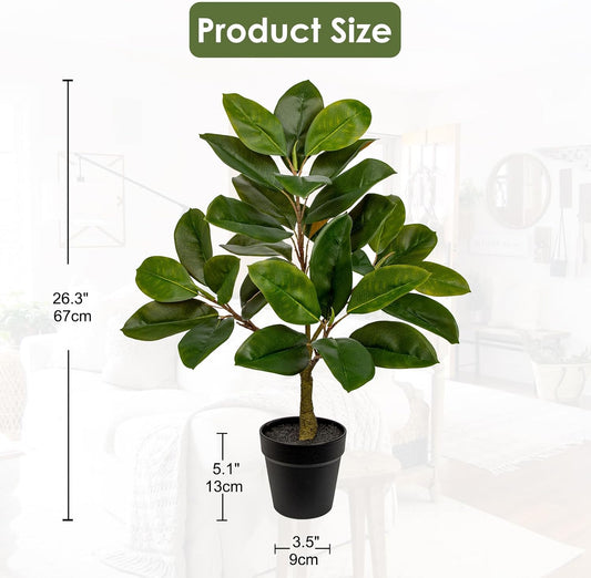 Artificial Magnolia Tree in Black Pot – 26.3in Tall Faux Magnolia Greenery Plant Fake Potted Silk Tree for Home Office Room Kitchen Outdoor Porch Décor