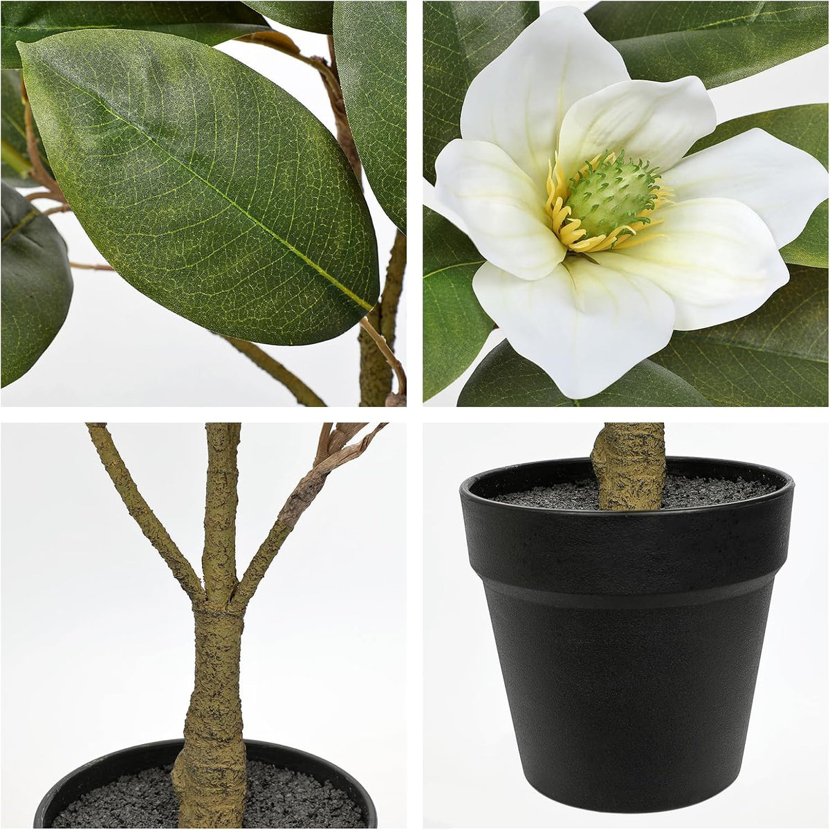 Artificial Magnolia Tree in Black Pot – 26.3in Tall Faux Magnolia Greenery Plant Fake Potted Silk Tree for Home Office Room Kitchen Outdoor Porch Décor