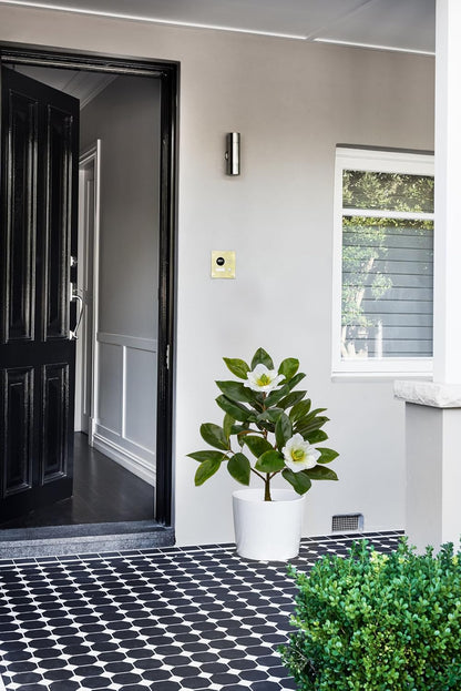 Artificial Magnolia Tree in Black Pot – 26.3in Tall Faux Magnolia Greenery Plant Fake Potted Silk Tree for Home Office Room Kitchen Outdoor Porch Décor