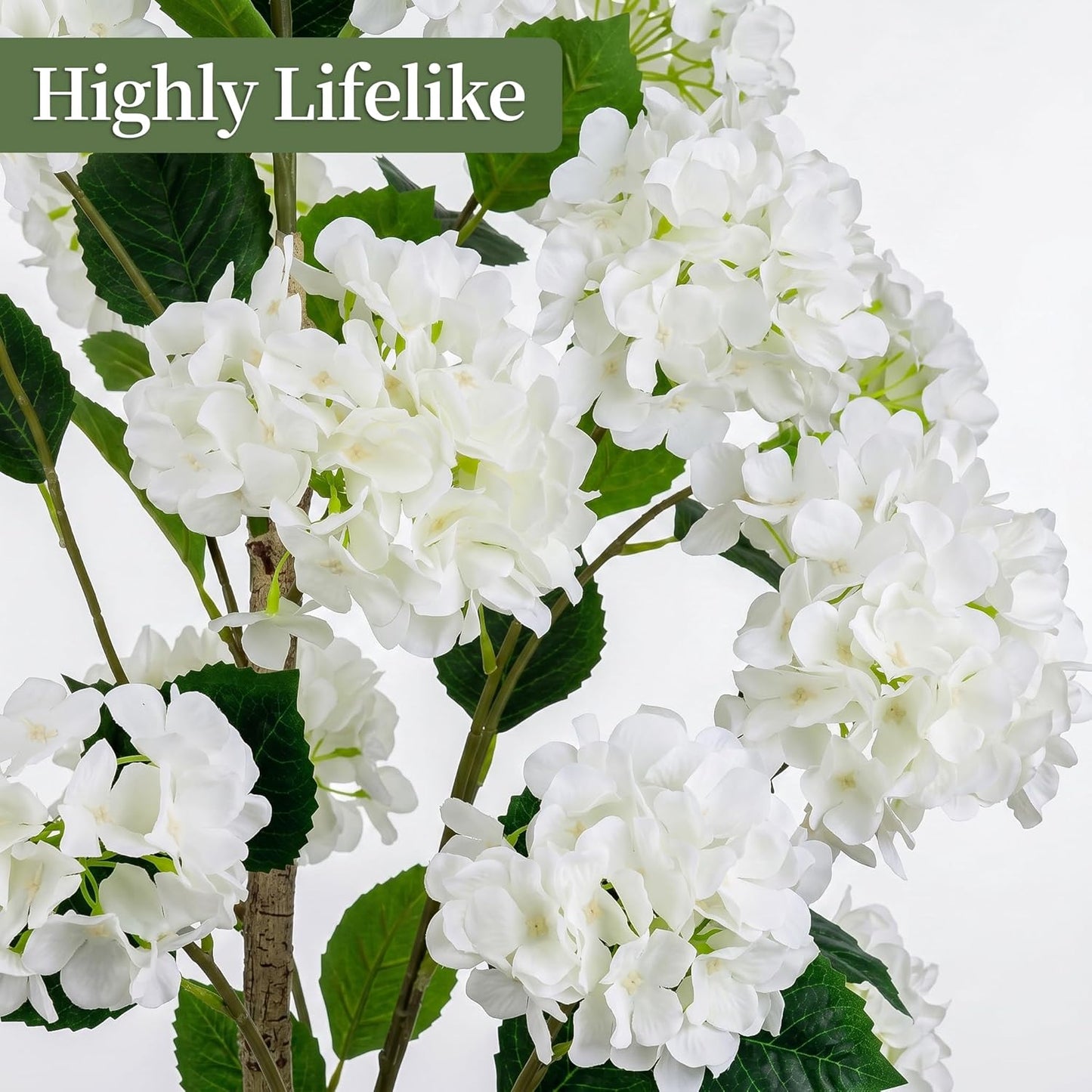 White Hydrangea Flower Artificial Trees 4FT, Fake Silk Floral Plants Indoor Outdoor, Lifelike Decorative Faux Hydrangea Flower Tree in Pot for Home Garden Office Front Decor