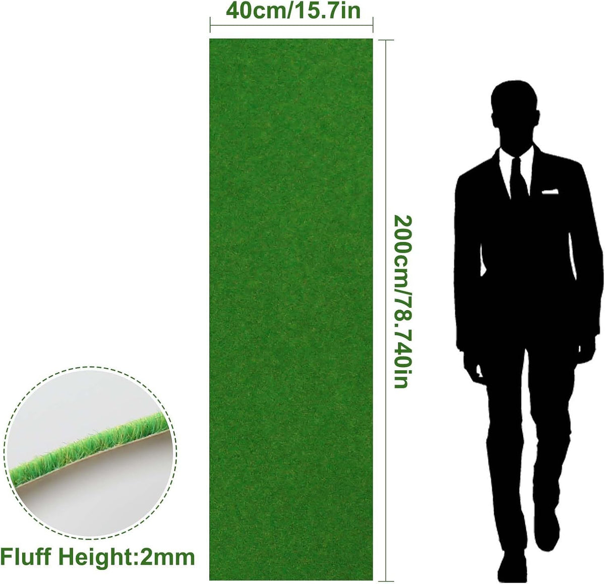 Artificial Model Grass Mat Trains Green 40x200cm or 15.7‘’ x 78'' for Decoration Craft Scenery Model DIY CP2137 (Green)