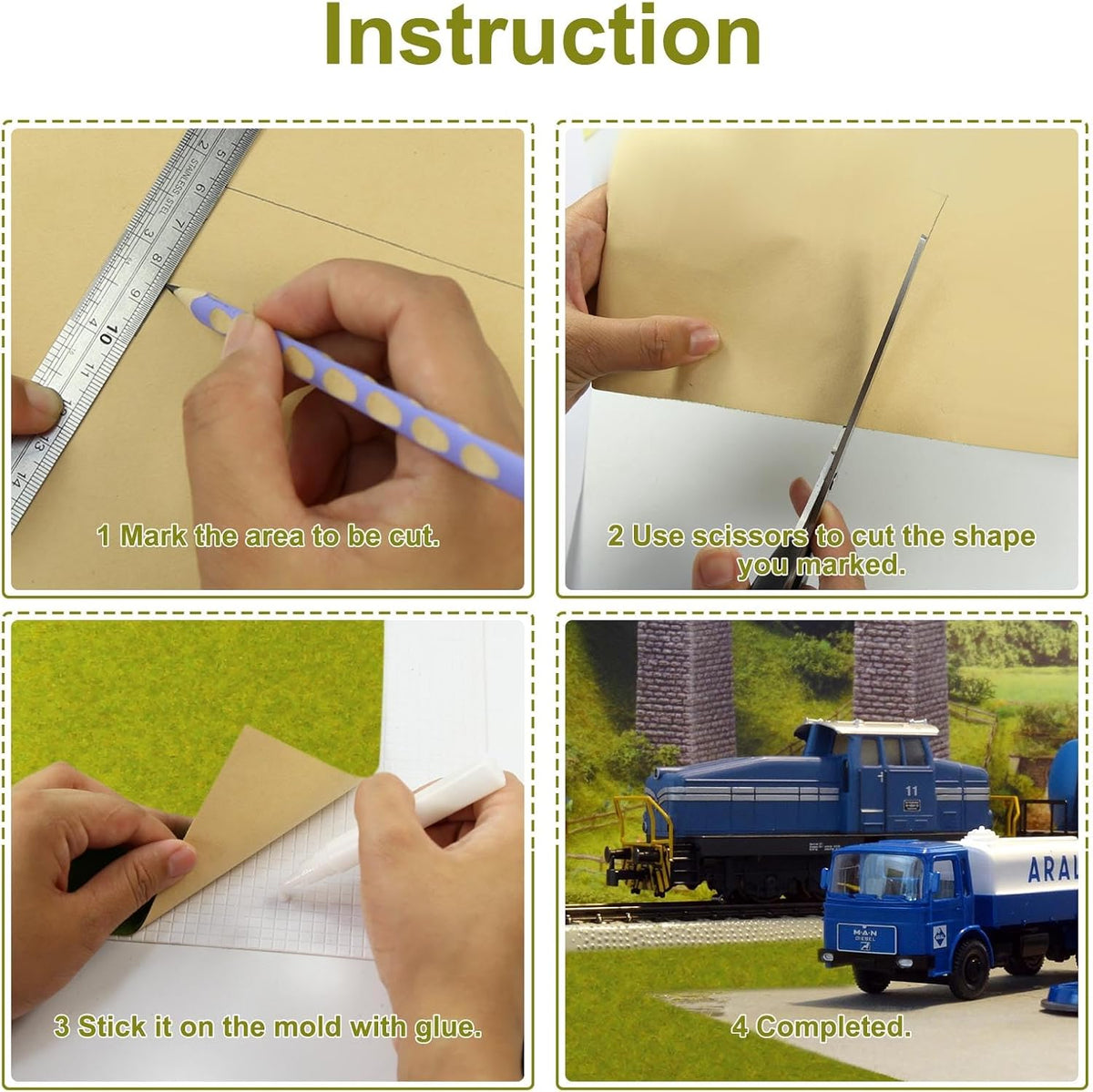 Artificial Model Grass Mat Trains Green 40x200cm or 15.7‘’ x 78'' for Decoration Craft Scenery Model DIY CP2137 (Green)