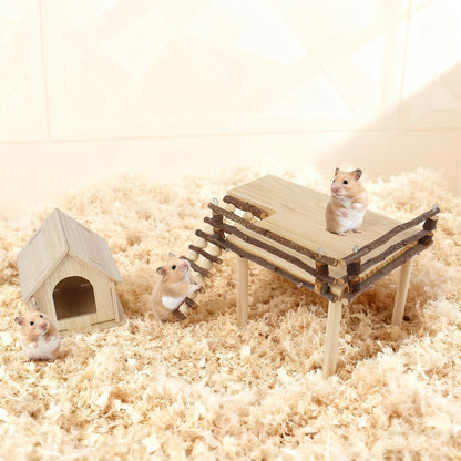 Wooden Hamster House and Platform, Hamsters Platform with Ladder, Hamster Cage Accessories, Cute Small Pets Toy for Hiding Sleeping Activities Habitat Decor