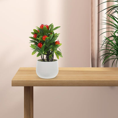 Realistic Artificial Pomegranate Tree with Stylish Pot, Mini Faux Fruit Plant Decor Made of Abs, PVC and Foam, for Desk and Kitchen Decoration, Requires No Maintenance