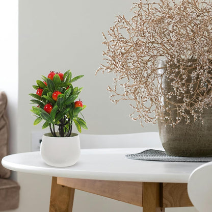 Realistic Artificial Pomegranate Tree with Stylish Pot, Mini Faux Fruit Plant Decor Made of Abs, PVC and Foam, for Desk and Kitchen Decoration, Requires No Maintenance