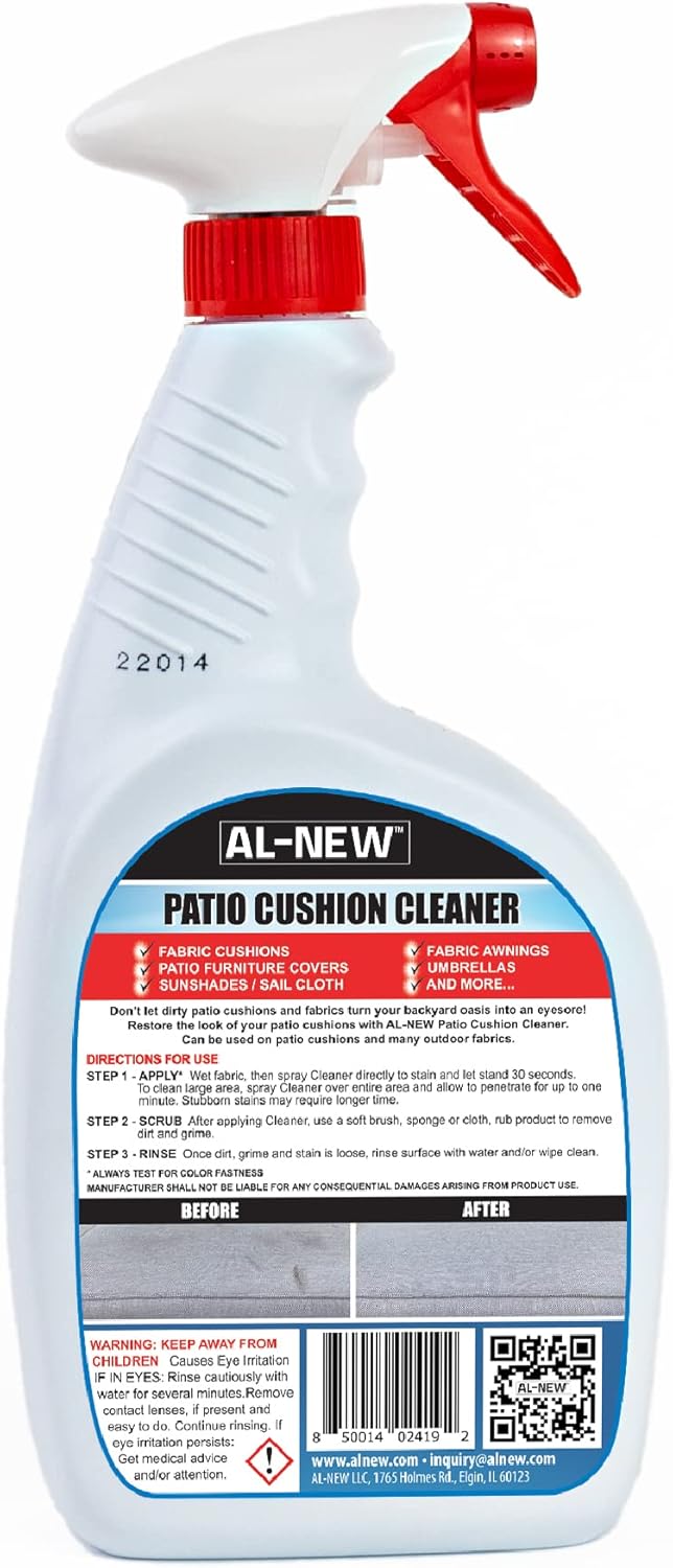 Patio Cushion Cleaner | Safe For Use On Outdoor Fabrics Such As Patio Cushions, Awnings, Furniture Covers, and more (32 Ounce)