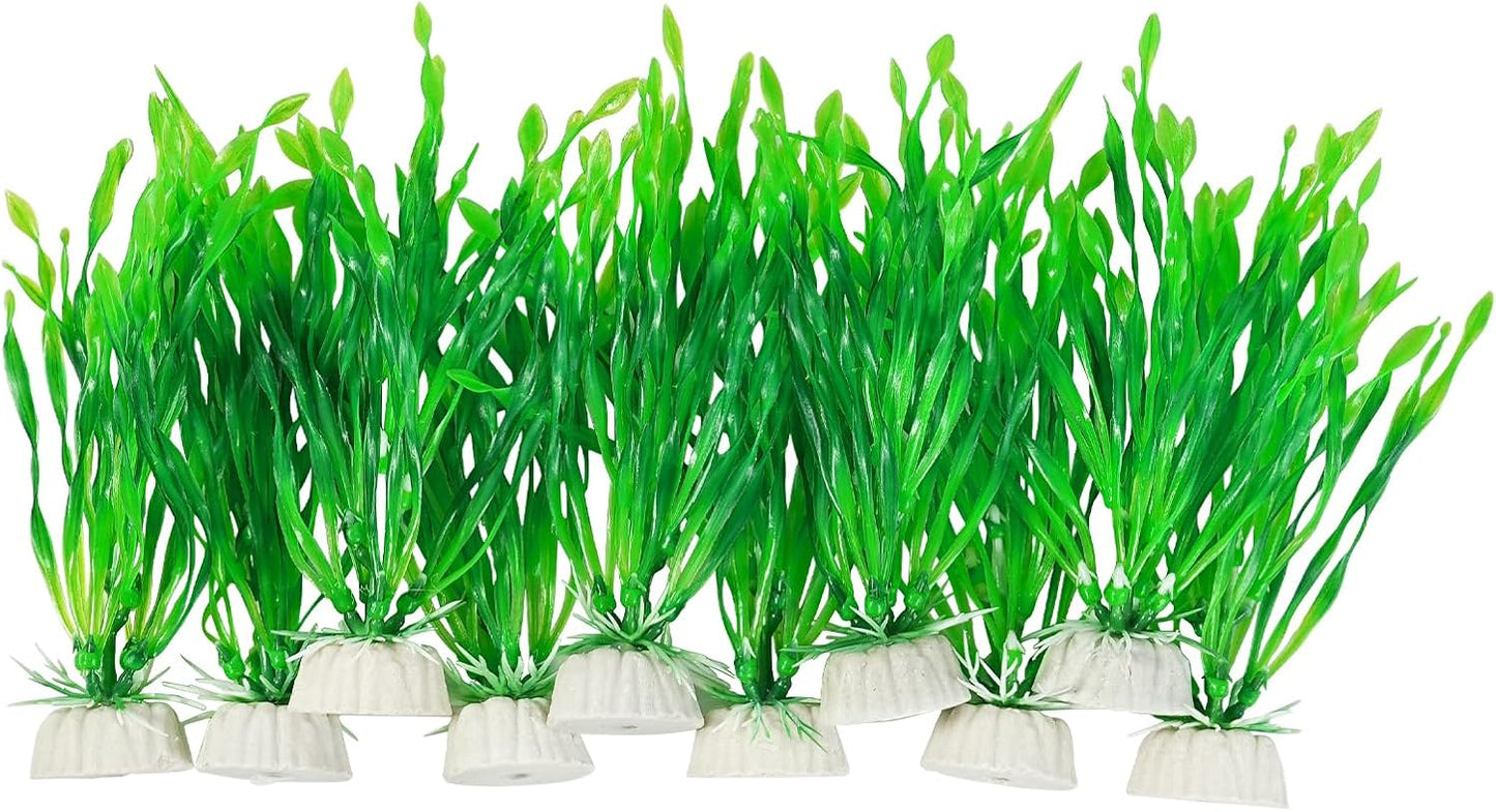 Fish Tank Artificial Plants, Aquarium Plastic Seaweed Decorations, 11.75Inch Tall Fake Green Accessories, 10 Packs