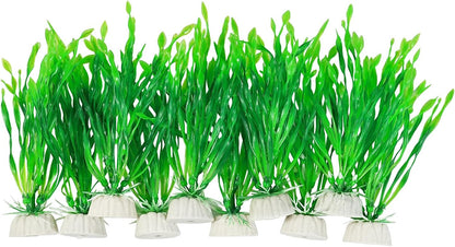 Fish Tank Artificial Plants, Aquarium Plastic Seaweed Decorations, 11.75Inch Tall Fake Green Accessories, 10 Packs