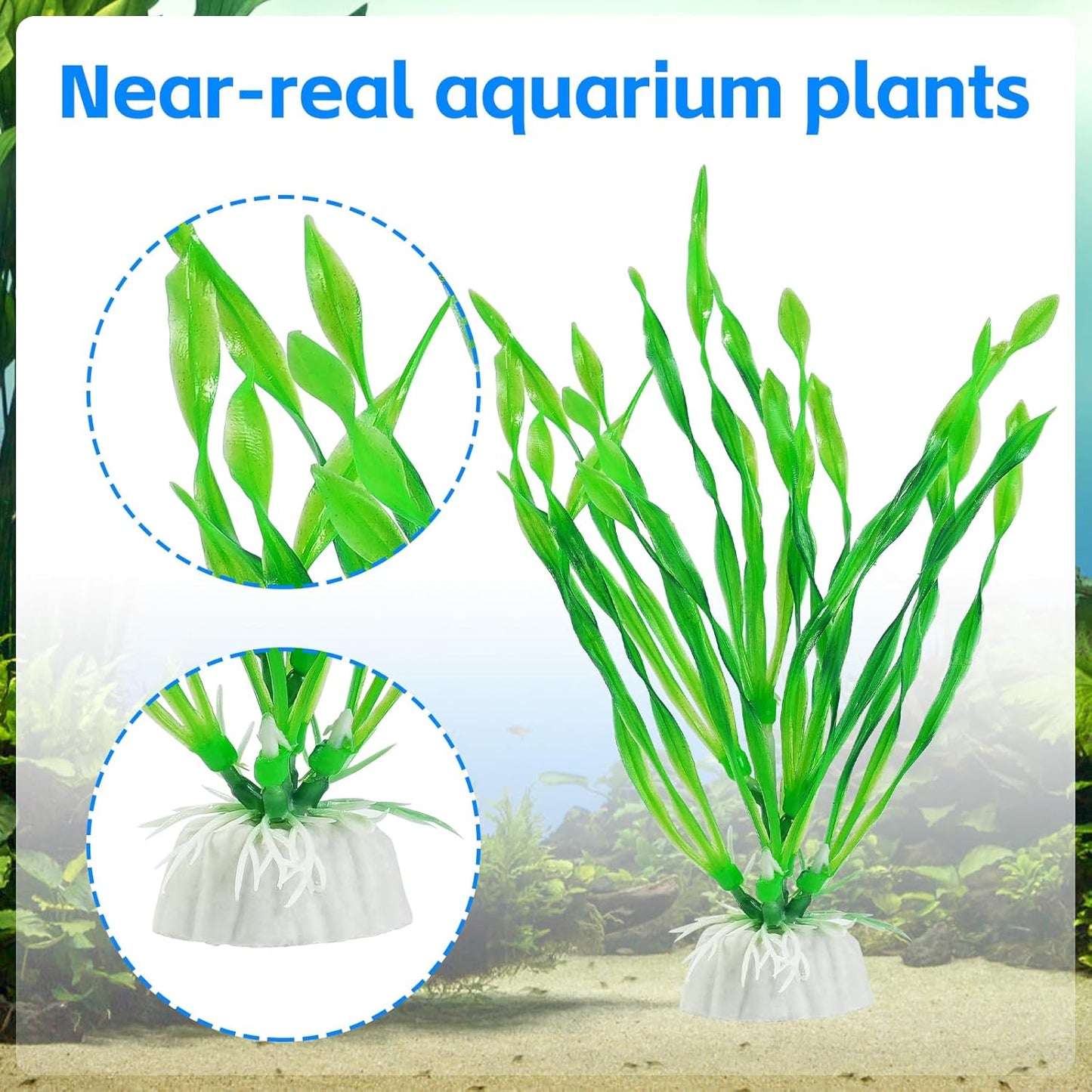 Fish Tank Artificial Plants, Aquarium Plastic Seaweed Decorations, 11.75Inch Tall Fake Green Accessories, 10 Packs