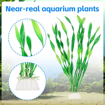Fish Tank Artificial Plants, Aquarium Plastic Seaweed Decorations, 11.75Inch Tall Fake Green Accessories, 10 Packs