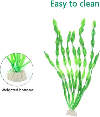 Fish Tank Artificial Plants, Aquarium Plastic Seaweed Decorations, 11.75Inch Tall Fake Green Accessories, 10 Packs