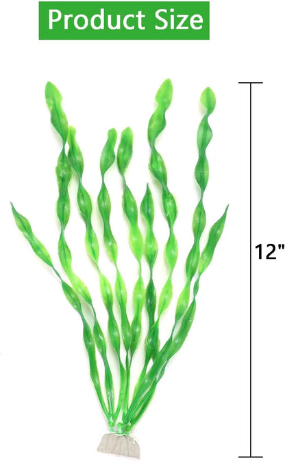 Fish Tank Artificial Plants, Aquarium Plastic Seaweed Decorations, 11.75Inch Tall Fake Green Accessories, 10 Packs
