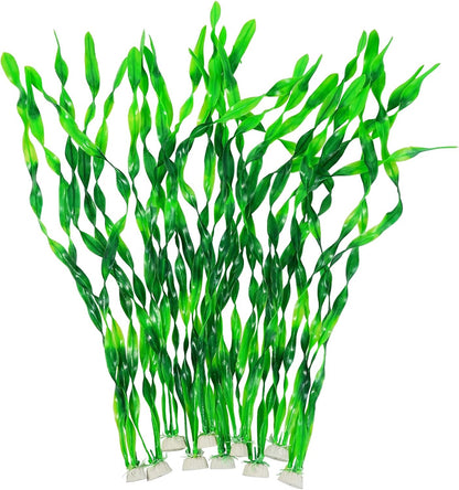 Fish Tank Artificial Plants, Aquarium Plastic Seaweed Decorations, 11.75Inch Tall Fake Green Accessories, 10 Packs